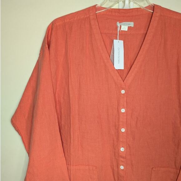 Outerknown Retrograde Linen Button Down Coverall Jumpsuit in Coral, Size Large - Picture 4 of 8
